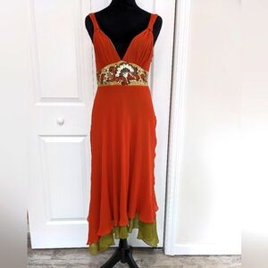🌹KAREN MILLEN silk embroidery midi dress. Size- US 8  EU-40 UK 12